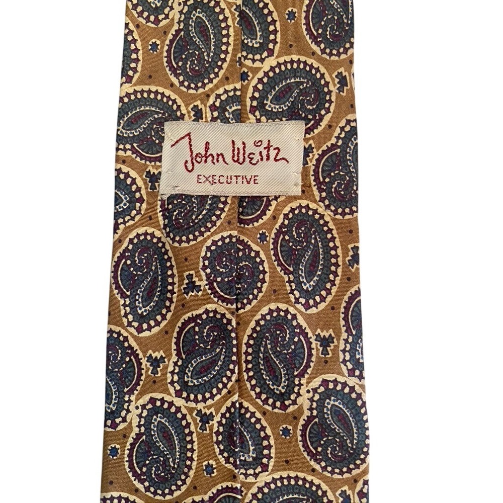 John Weitz Executive Mens Silk Paisley Tie Gold Navy Blue Burgundy Vintage